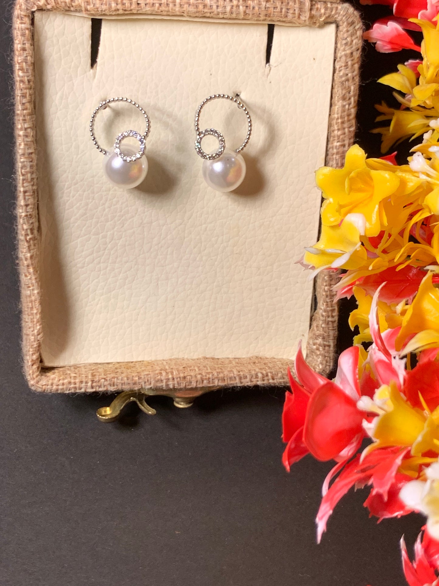 White Gold Plated Pearl Earrings Silver