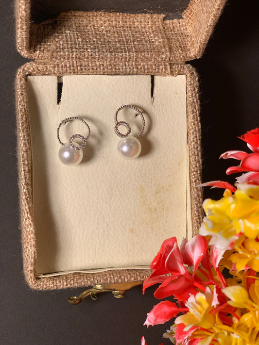 White Gold Plated Pearl Earrings Silver