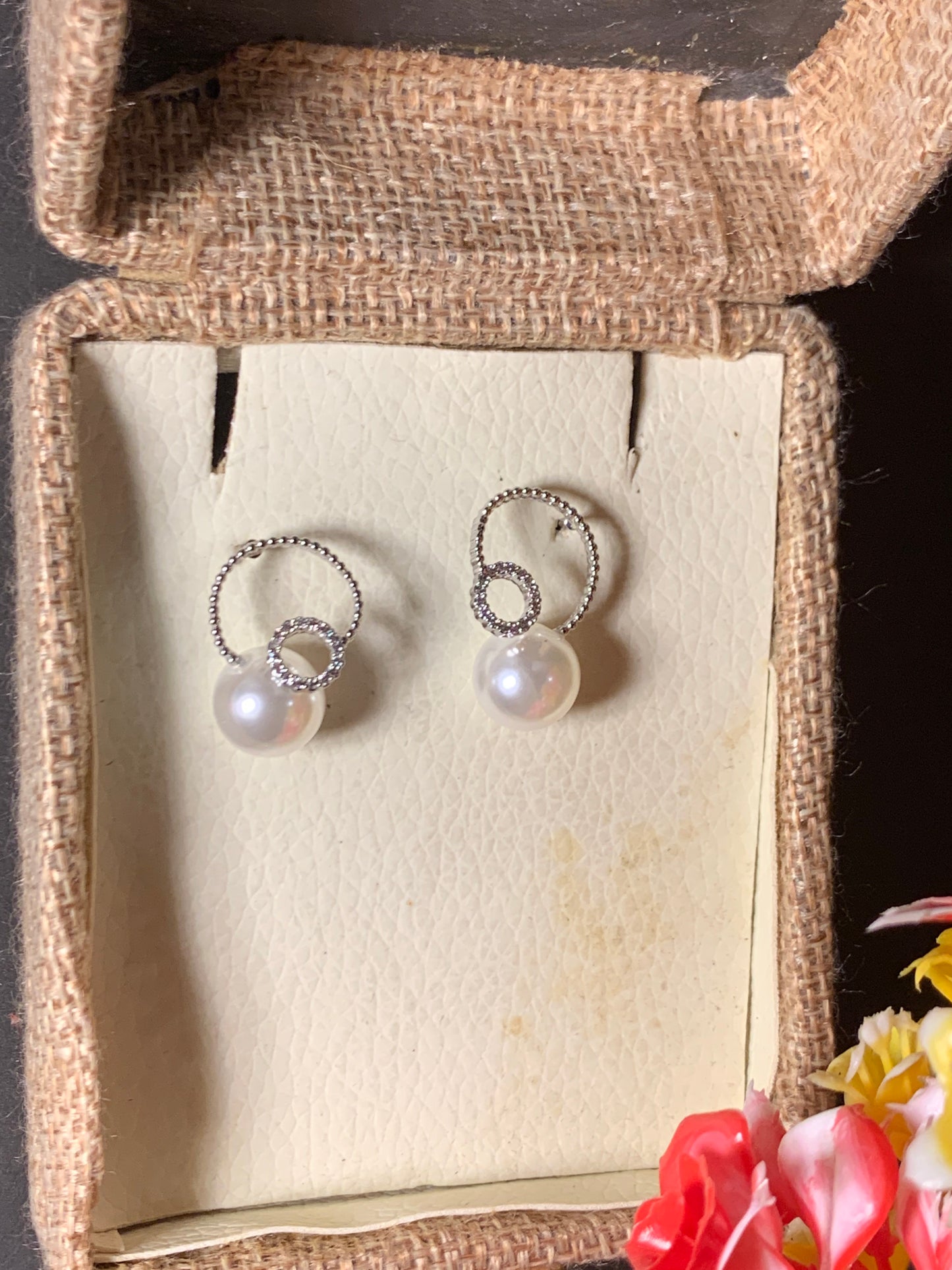 White Gold Plated Pearl Earrings Silver