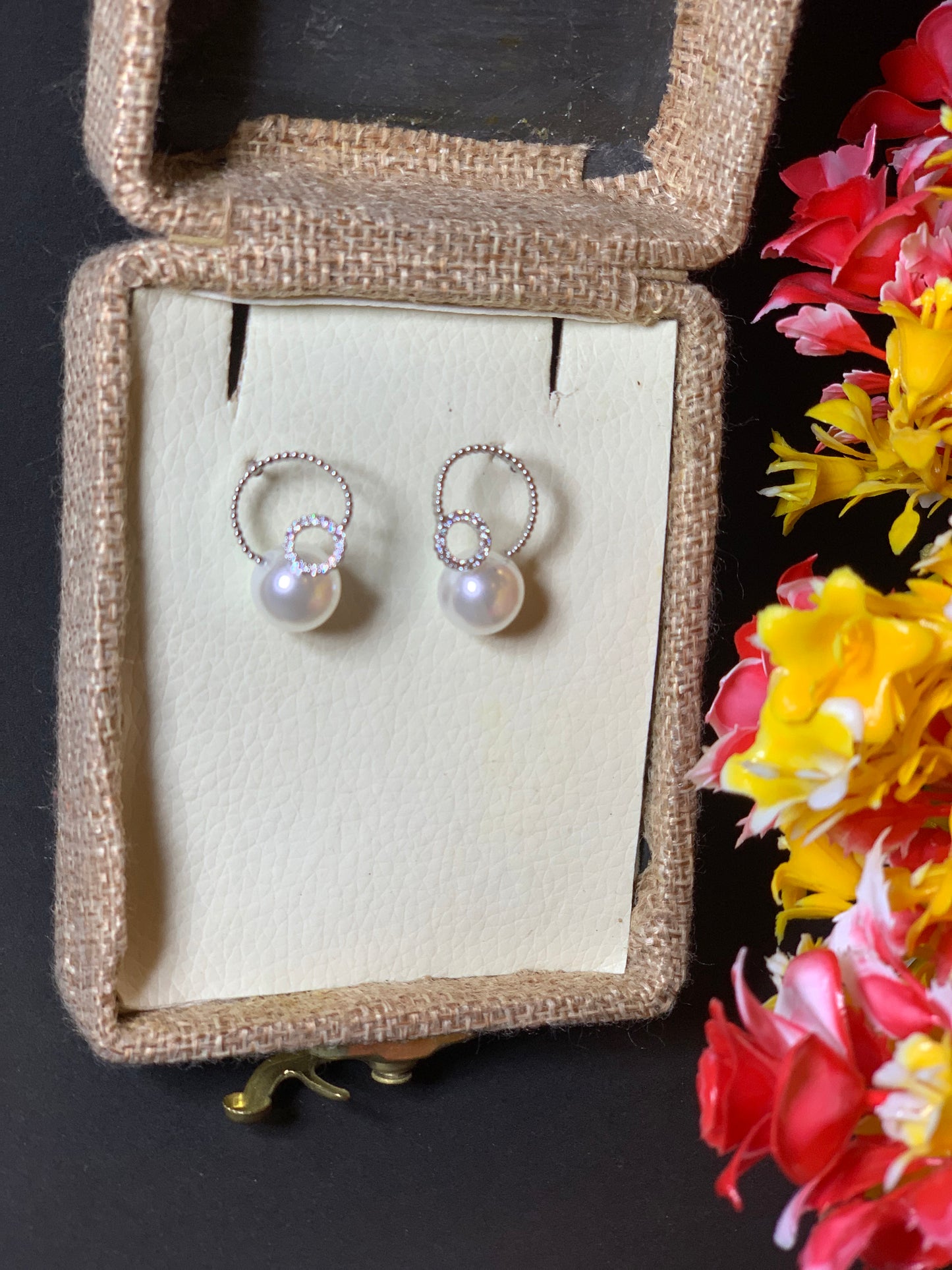White Gold Plated Pearl Earrings Silver