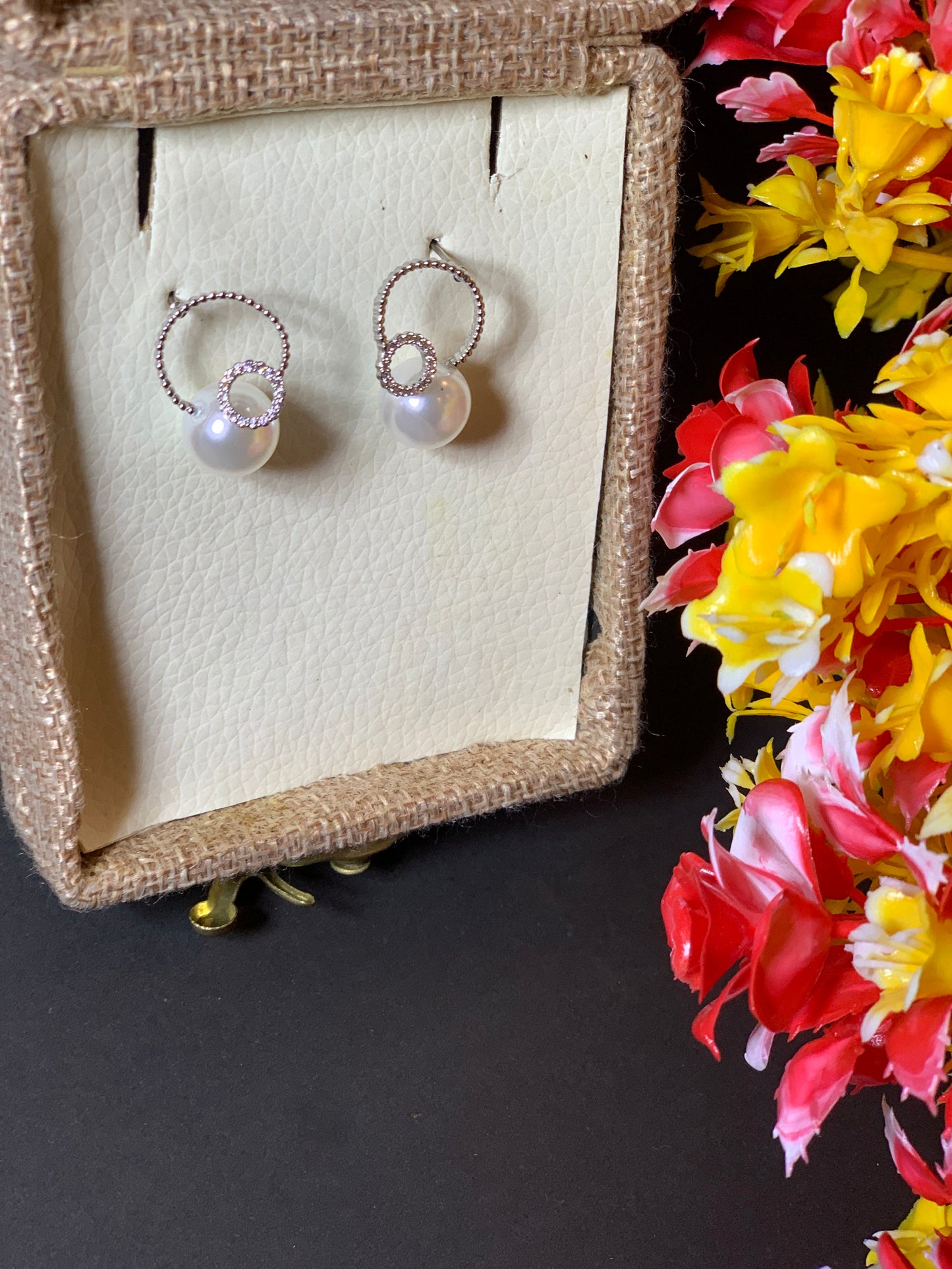White Gold Plated Pearl Earrings Silver