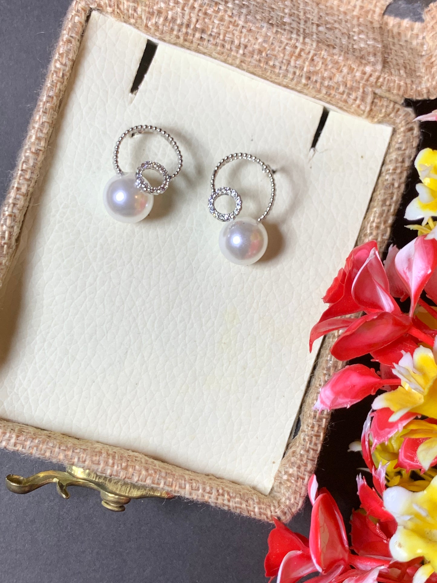 White Gold Plated Pearl Earrings Silver