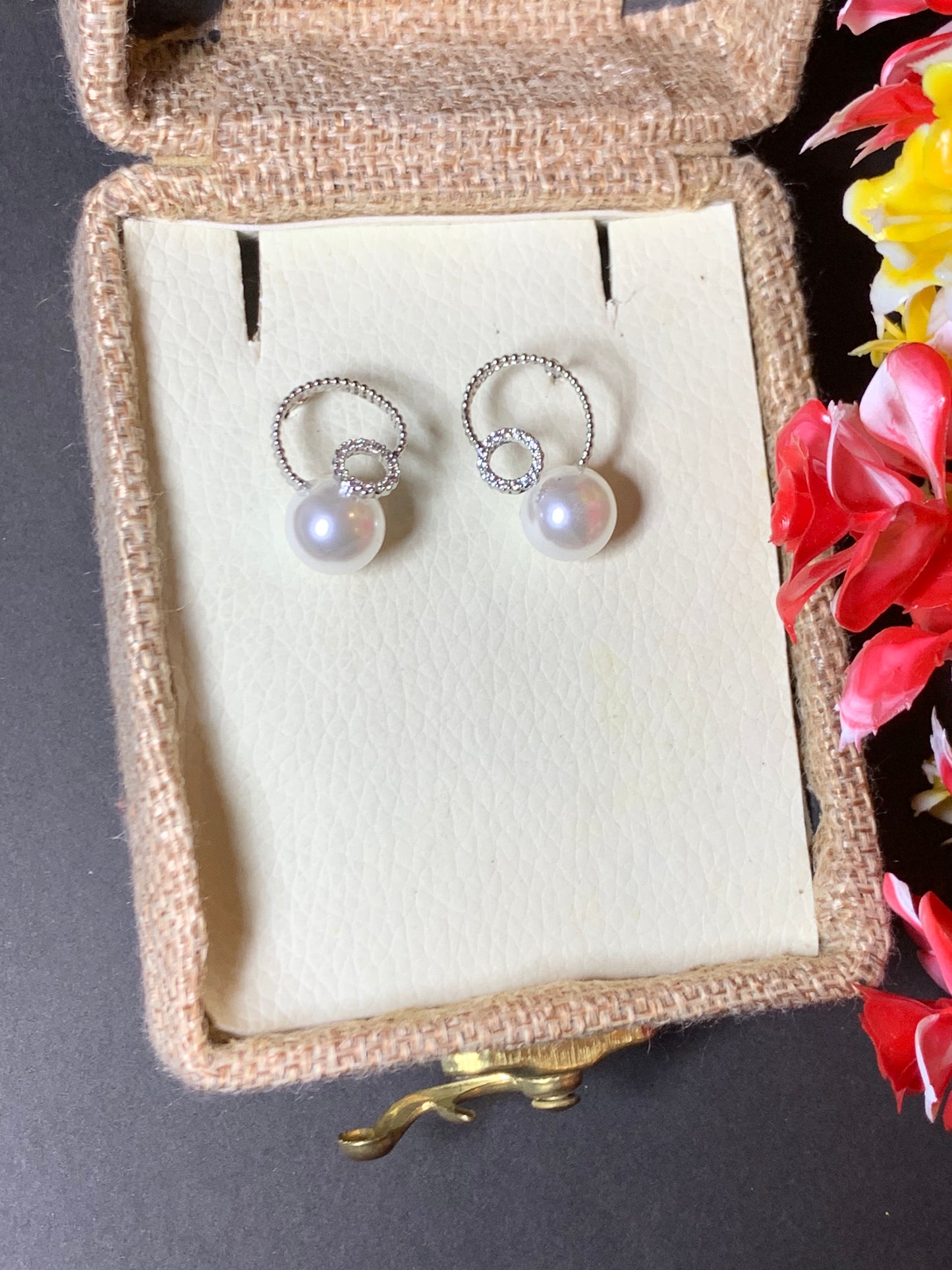 White Gold Plated Pearl Earrings Silver