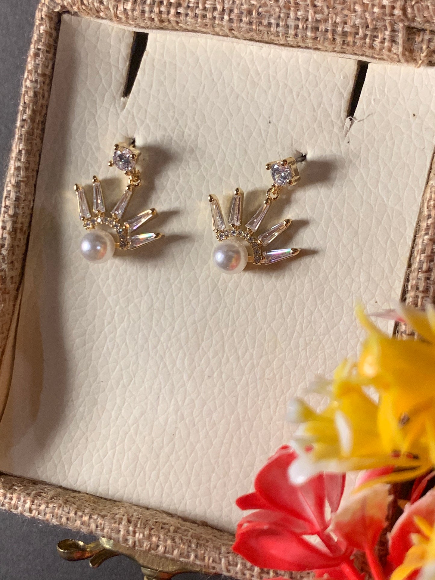 Ear Jacket Earrings Gold Rhinestone Earrings