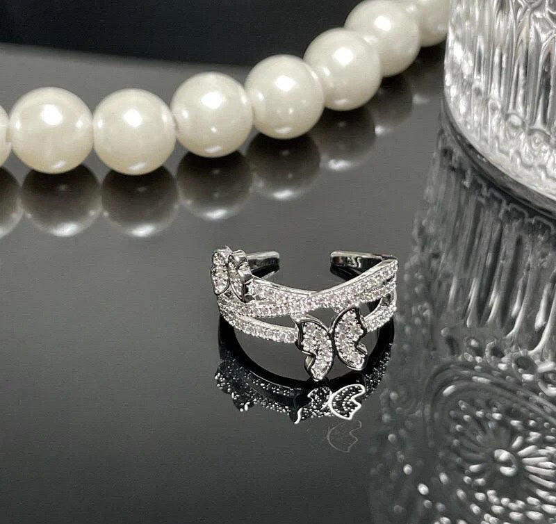 Sterling Silver Cute Fashion Double Butterfly Ring