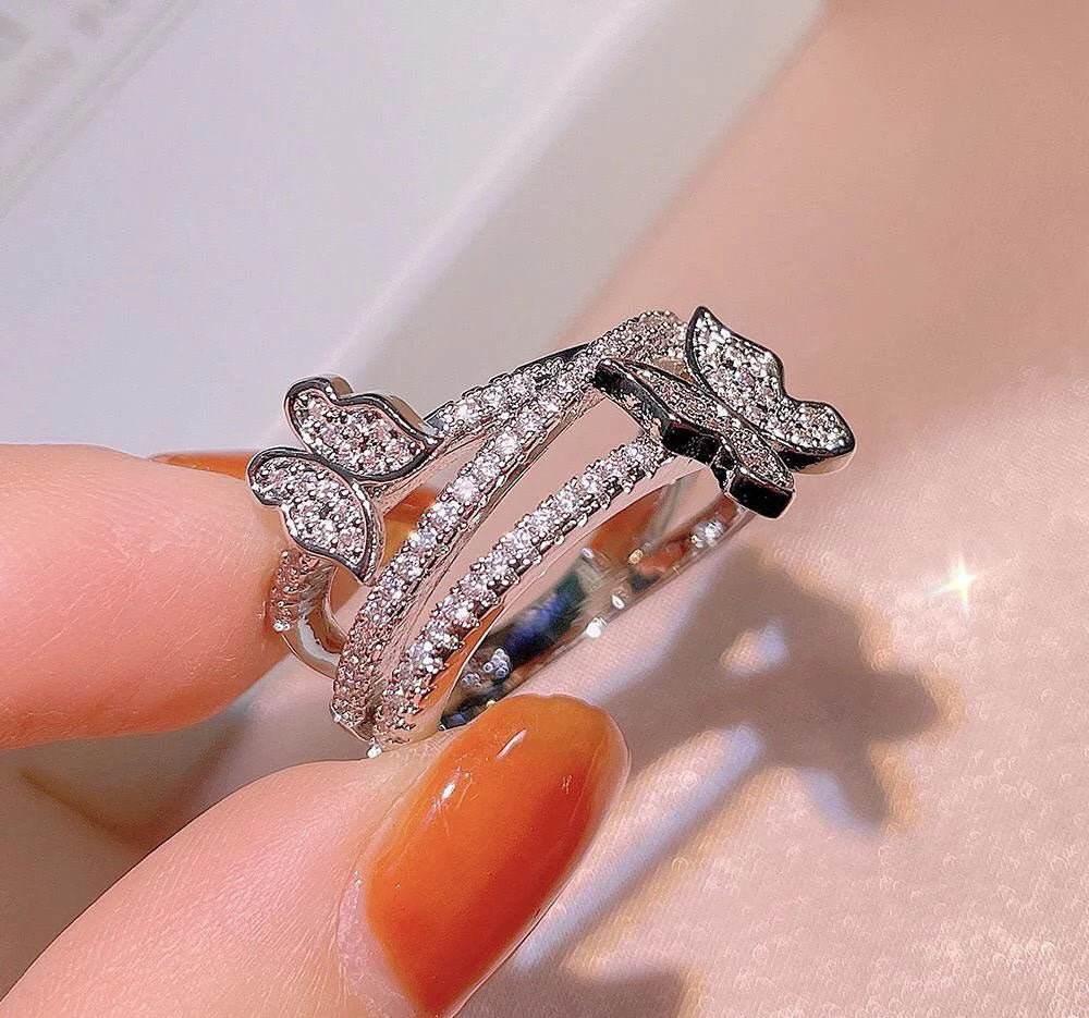 Sterling Silver Cute Fashion Double Butterfly Ring