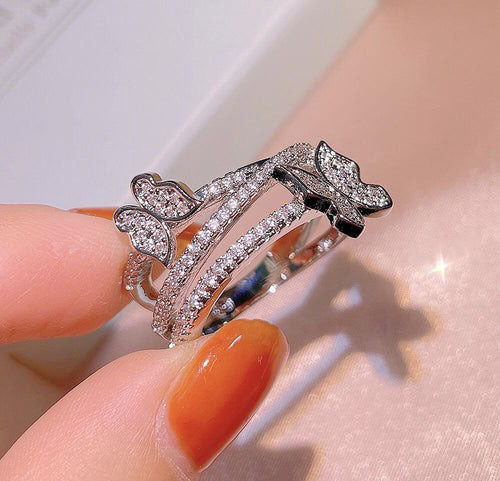 Sterling Silver Cute Fashion Double Butterfly Ring