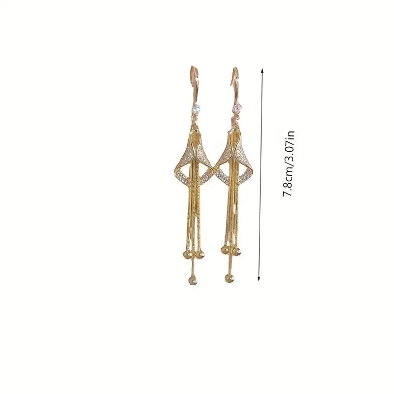 Golden Unique Curve Hangings Earrings / High Quality Gold Plated